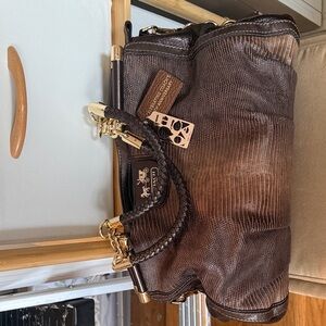 Coach Brown Textured Leather Shoulder Bag with Gold Accents